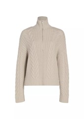Naadam Wool-Cashmere Open-Back Cable Quarter-Zip Sweater