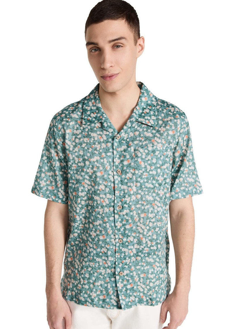 Naked & Famous Denim Men's Aloha Shirt Fit Button Down in Fruit Print-Cyan XXL