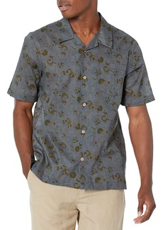 Naked & Famous Denim Men's Aloha Shirt Fit Button Down in Fruit Print-Flora Sketches-Grey Blue XL