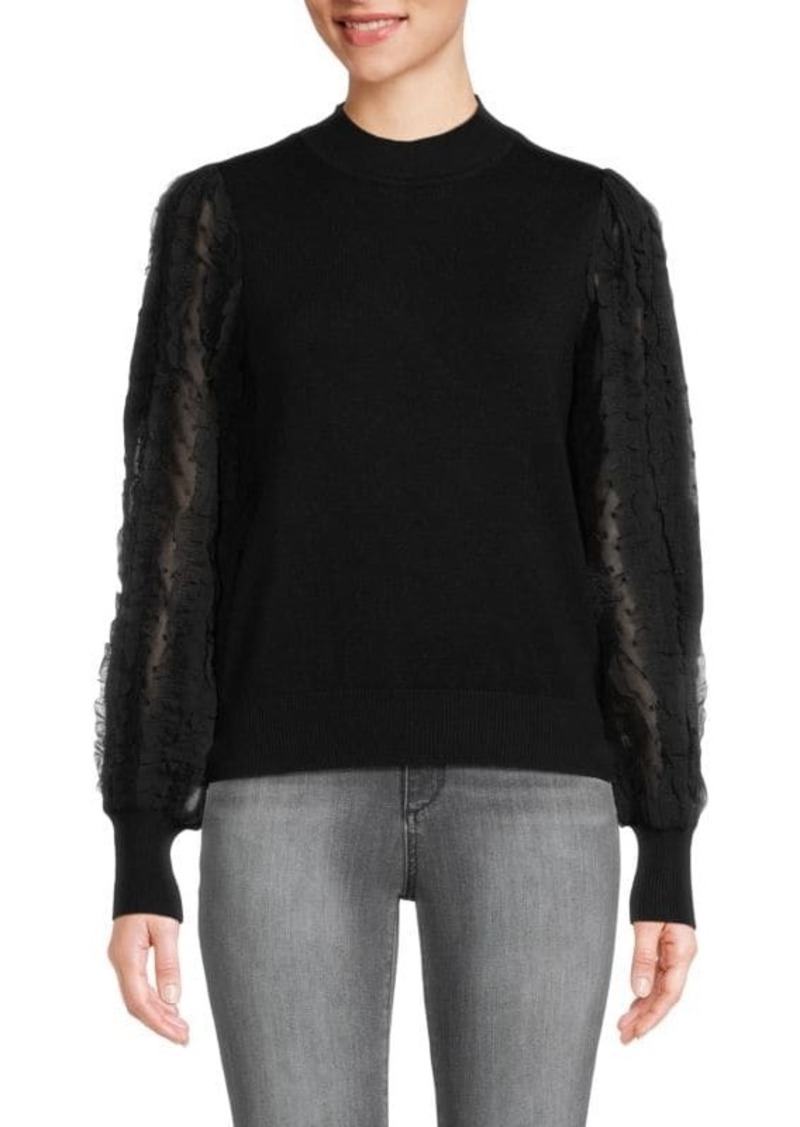 Nanette Lepore Lace Sleeve Mockneck Sweater