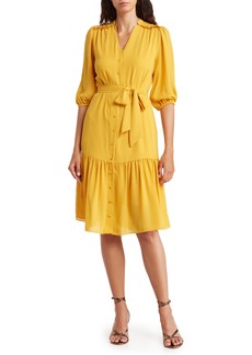 Nanette Lepore Balloon Sleeve Button Front Midi Dress in Mango Mojito at Nordstrom Rack