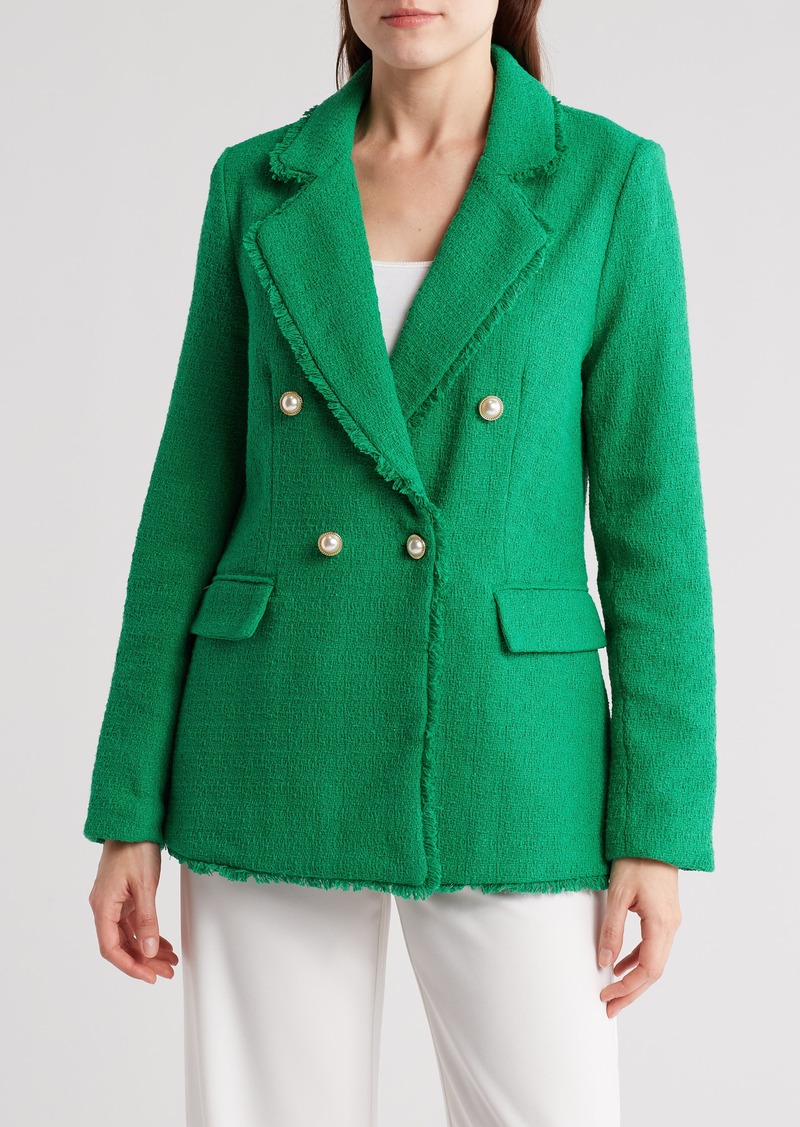 Nanette Lepore Double Breasted Tweed Blazer in Lilly Pad at Nordstrom Rack