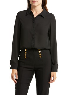 Nanette Lepore Long Sleeve Button-Up Shirt in Very Black at Nordstrom Rack