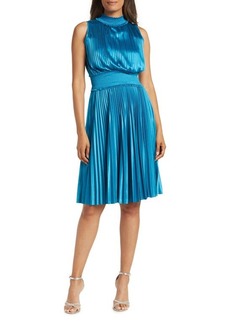 Nanette Lepore Pleated Satin Dress in Blue Curacao at Nordstrom