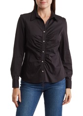 Nanette Lepore Ruched Button-Up Shirt in Very Black at Nordstrom Rack