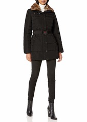 Nanette Lepore Women's Belted Puffer Coat with Faux Fur Collar