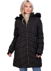 Nanette Lepore Women's Puffer Coat with Faux Leather Details