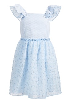 Nannette Big Girls Pointelle-Knit Pucker-Chiffon Dress - Light Blue