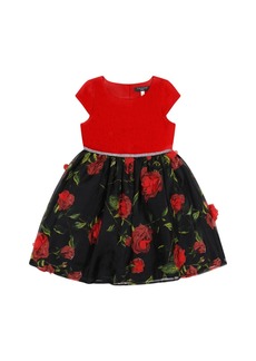 Nannette Little Girls Cap Sleeve Rose Jacquard Floral Dress - Red