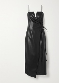Nanushka Anubi Vegan Leather Midi Wrap Dress