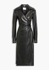 Nanushka - Berna embroidered vegan leather midi wrap dress - Black - XS