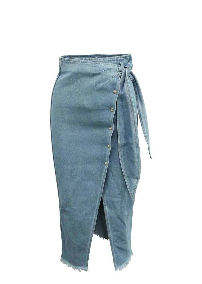 Nanushka Wrap Skirt in Light Blue Cotton Denim