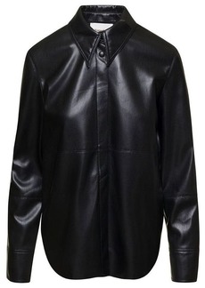 Nanushka 'Naum' Black Long-Sleeve Shirt with Concealed Fastening in Faux Leather Woman