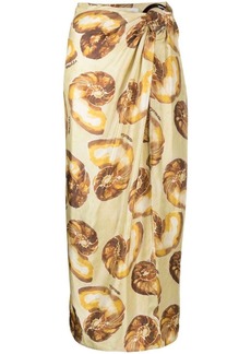 Nanushka shell-print sarong midi skirt