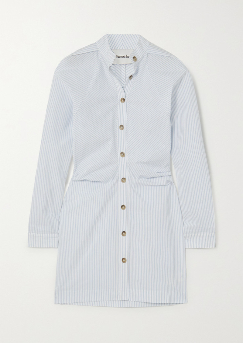 Violet Ruched Pinstriped Cotton-poplin Shirt Dress