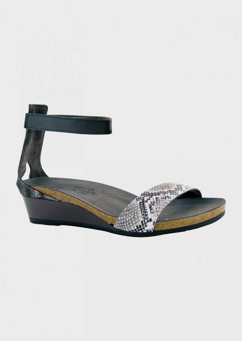 Naot Womens Pixie Sandal - Medium Width In Grey Cobra Metallic Onyx Black Luster