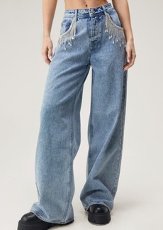 NASTY GAL Embellished Fringe Wide Leg Jeans