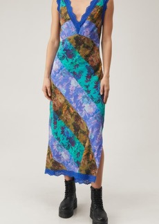 NASTY GAL Mixed Floral Print Lace Trim Midi Dress