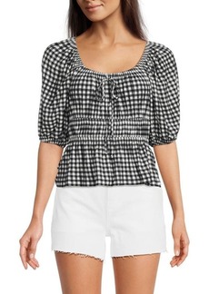 Nation Ltd. Narice Checked Pima Cotton Peplum Top