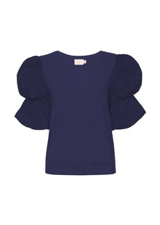 Nation Ltd. Teddi Contrast Bubble Sleeve Sweatshirt In Navy