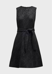 Natori Belted Metallic Jacquard Fit-&-Flare Mini Dress