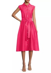 Natori Belted Slubbed Cotton-Blend Dress