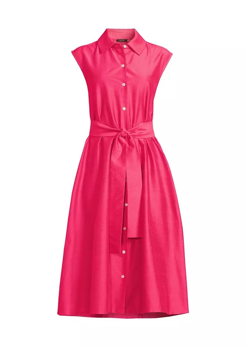 Natori Belted Slubbed Cotton-Blend Dress