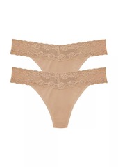 Natori Bliss Perfection Lace Trim One Size Thong 2-Pack