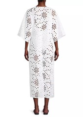 Natori Cotton Eyelet V-Neck Midi-Dress