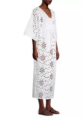 Natori Cotton Eyelet V-Neck Midi-Dress