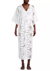 Natori Cotton Eyelet V-Neck Midi-Dress