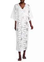 Natori Cotton Eyelet V-Neck Midi-Dress