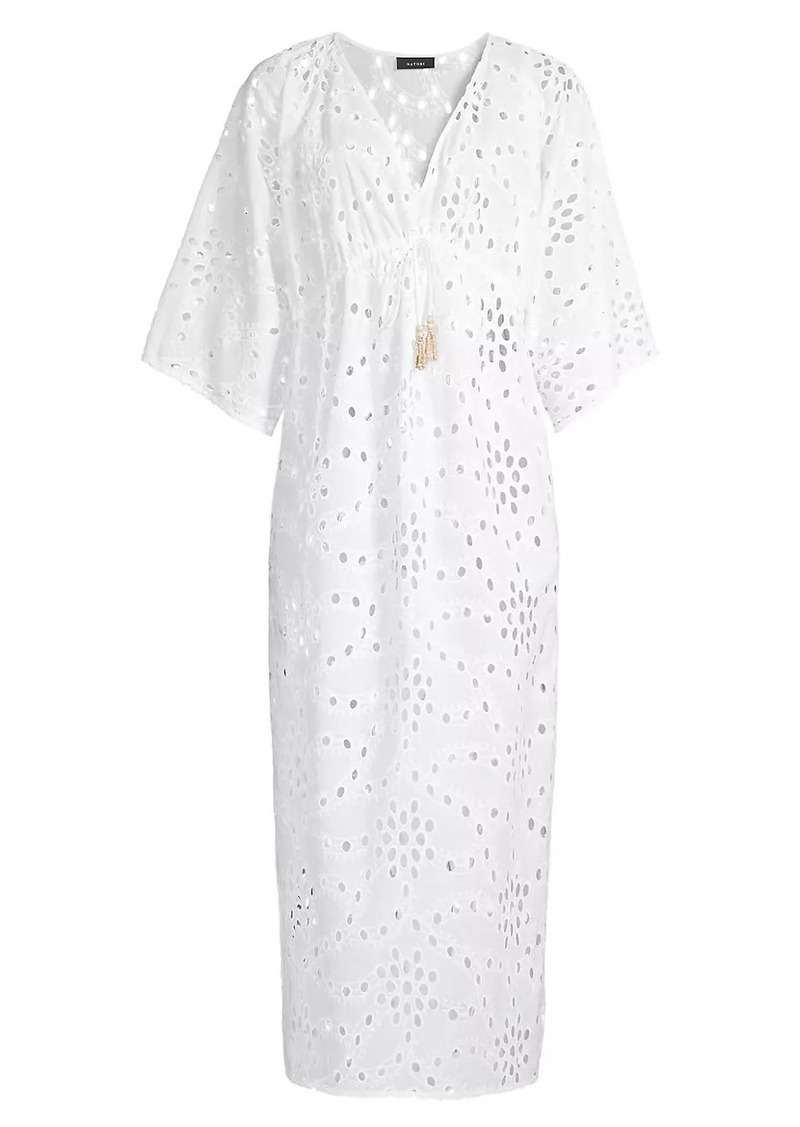 Natori Cotton Eyelet V-Neck Midi-Dress