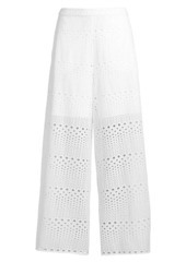 Natori Cotton Eyelet Wide-Leg Pants