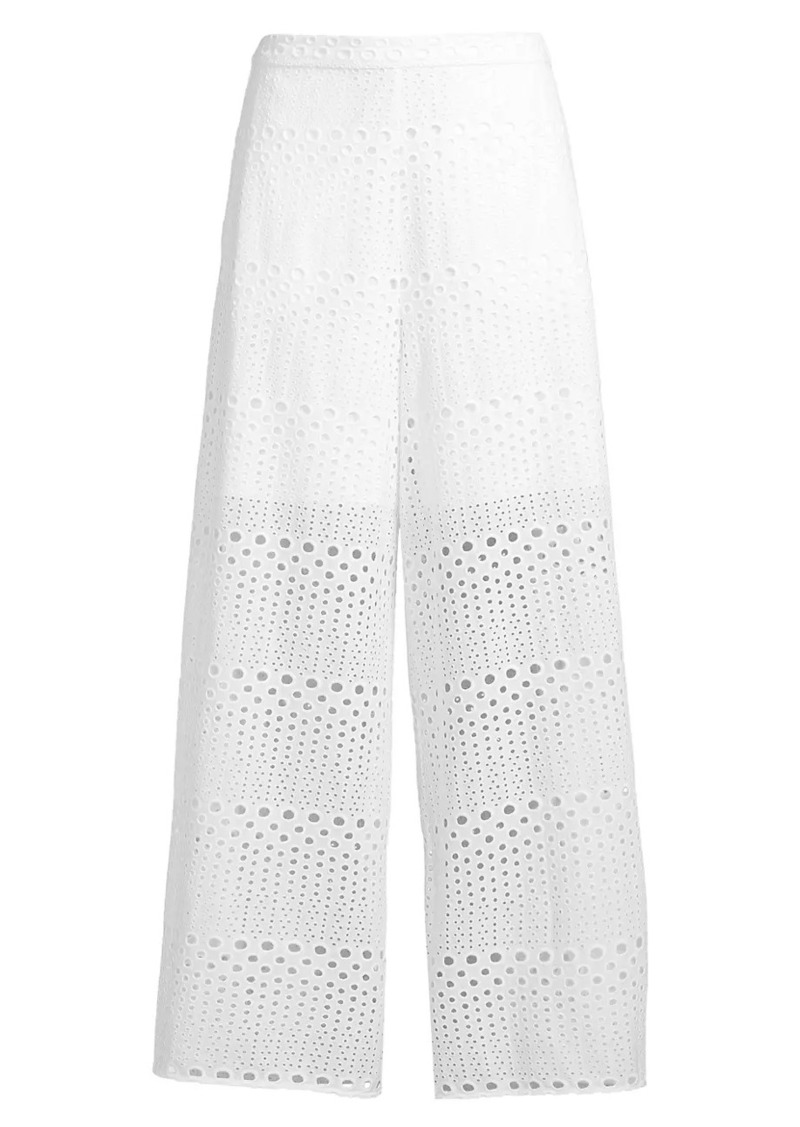 Natori Cotton Eyelet Wide-Leg Pants