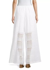 Natori Cotton Eyelet Wide-Leg Pants