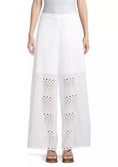 Natori Cotton Eyelet Wide-Leg Pants