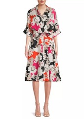 Natori Cressida Belted Printed Silk Twill Shirtdress