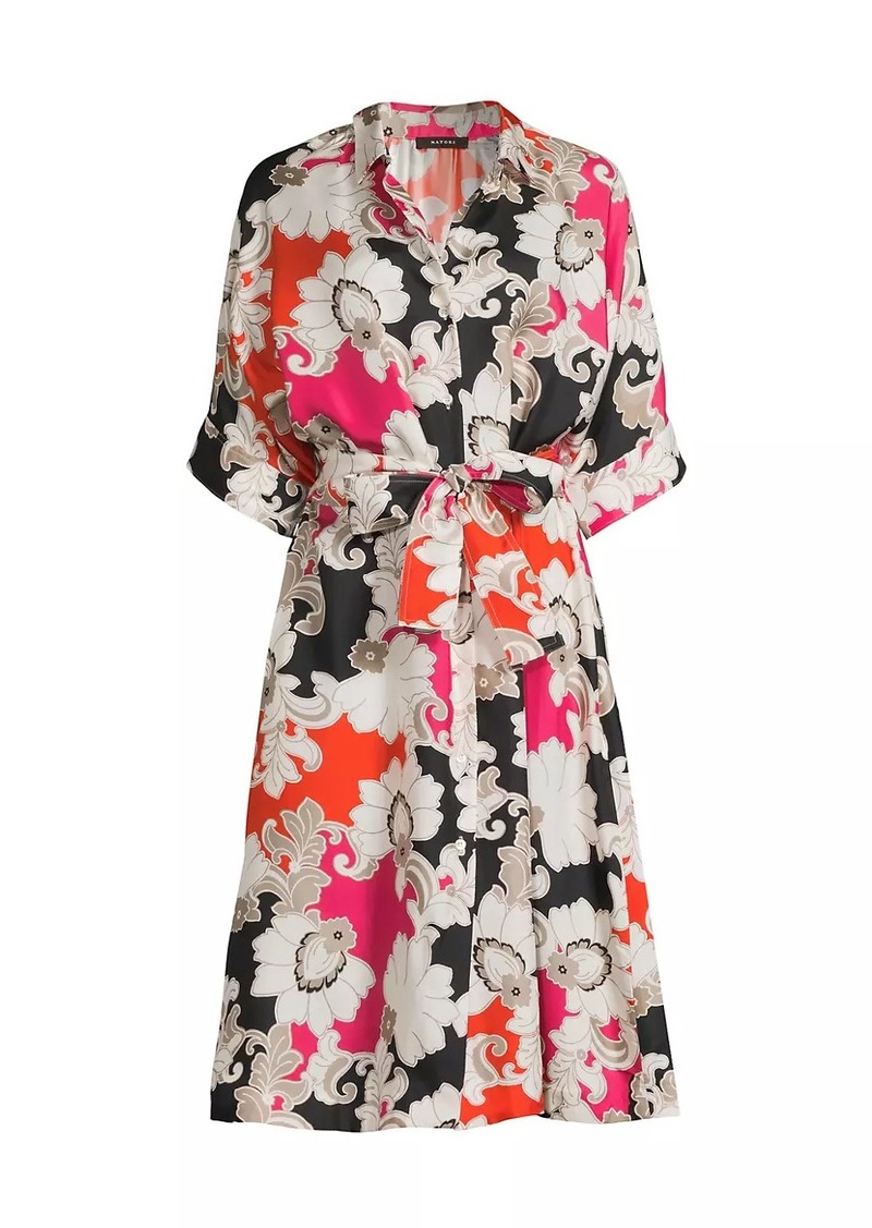 Natori Cressida Belted Printed Silk Twill Shirtdress