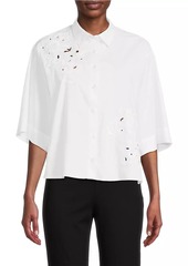 Natori Embroidered Cotton Poplin Shirt