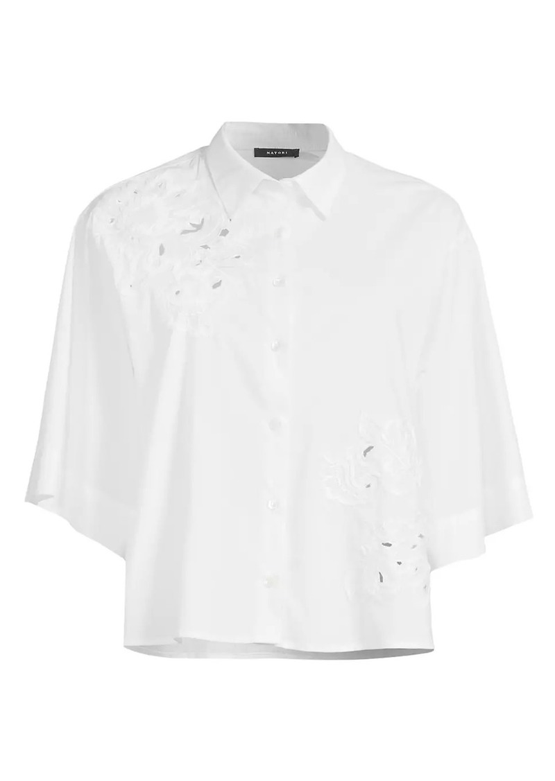 Natori Embroidered Cotton Poplin Shirt