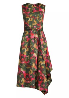 Natori Floral Asymmetrical Midi-Dress