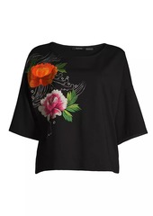 Natori Floral-Embroidered Top