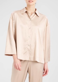 Natori Glamour Satin Button-Down Shirt