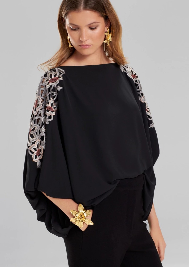 Natori Josie Natori Solid Silky Soft Poet Sleeve Top With Embroidery | Tops
