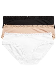 Natori Bliss Lace-Trim Cotton Brief Underwear 3-Pack 156058MP - Black/Cafe/White