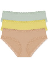 Natori Bliss Lace-Trim Cotton Brief Underwear 3-Pack 156058MP - Morning Dew / Pale Yellow / Caf