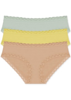 Natori Bliss Lace-Trim Cotton Brief Underwear 3-Pack 156058MP - Morning Dew / Pale Yellow / Caf