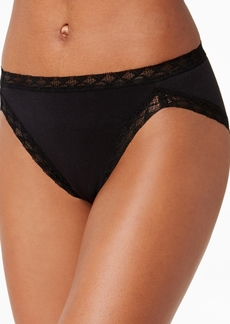 Natori Bliss Lace-Trim Cotton French-Cut Brief Underwear 152058 - Black