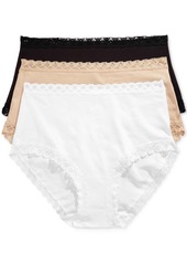 Natori Bliss Lace Trim High Rise Brief Underwear 3-Pack 755058MP - Black, White, Cafe